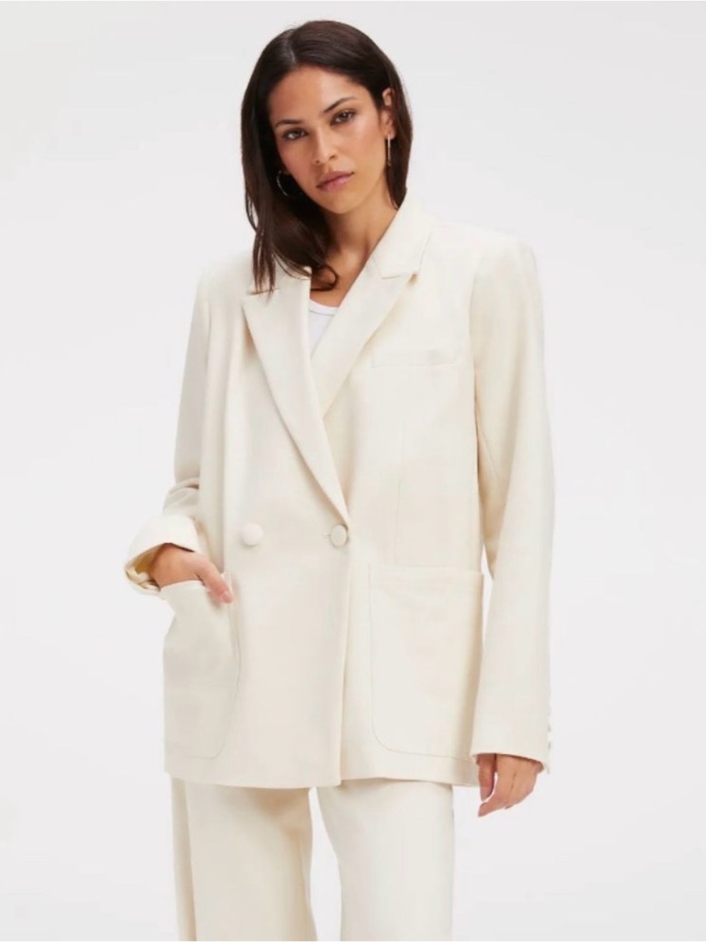 Good American Cream Double-Breasted Blazer Jacket Size 2 L/XL